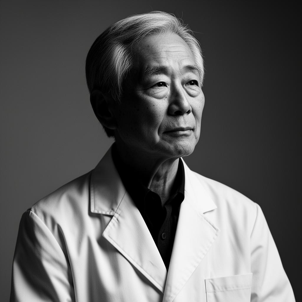 Ritratto in bianco e nero ispirato al Professor Shinya Yamanaka, Premio Nobel per la Medicina